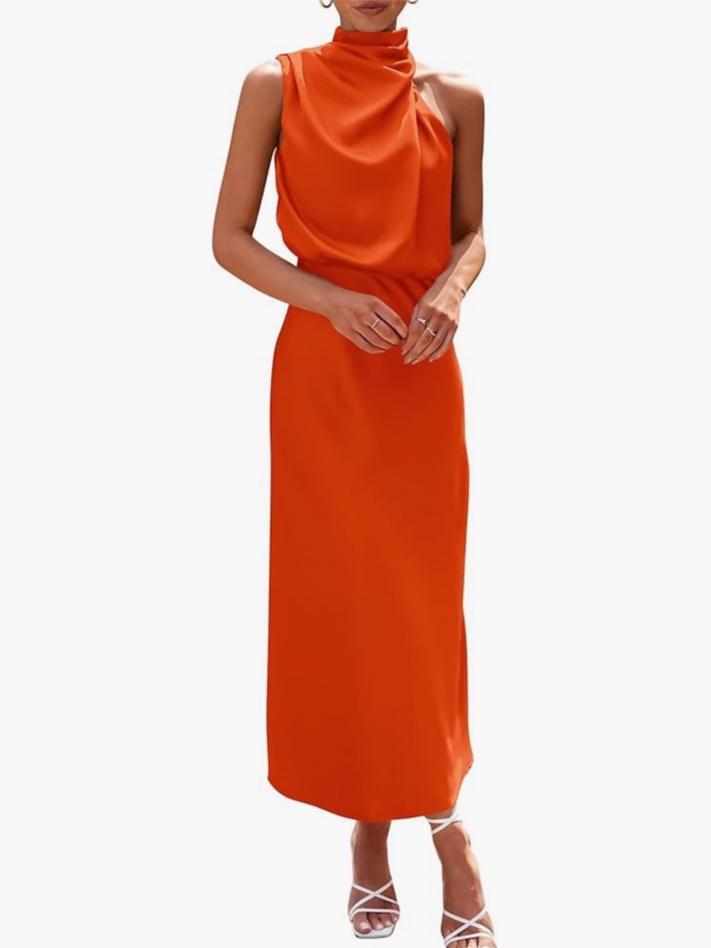 Orange Satin Mock Neck Dress - Picture 6 of 6